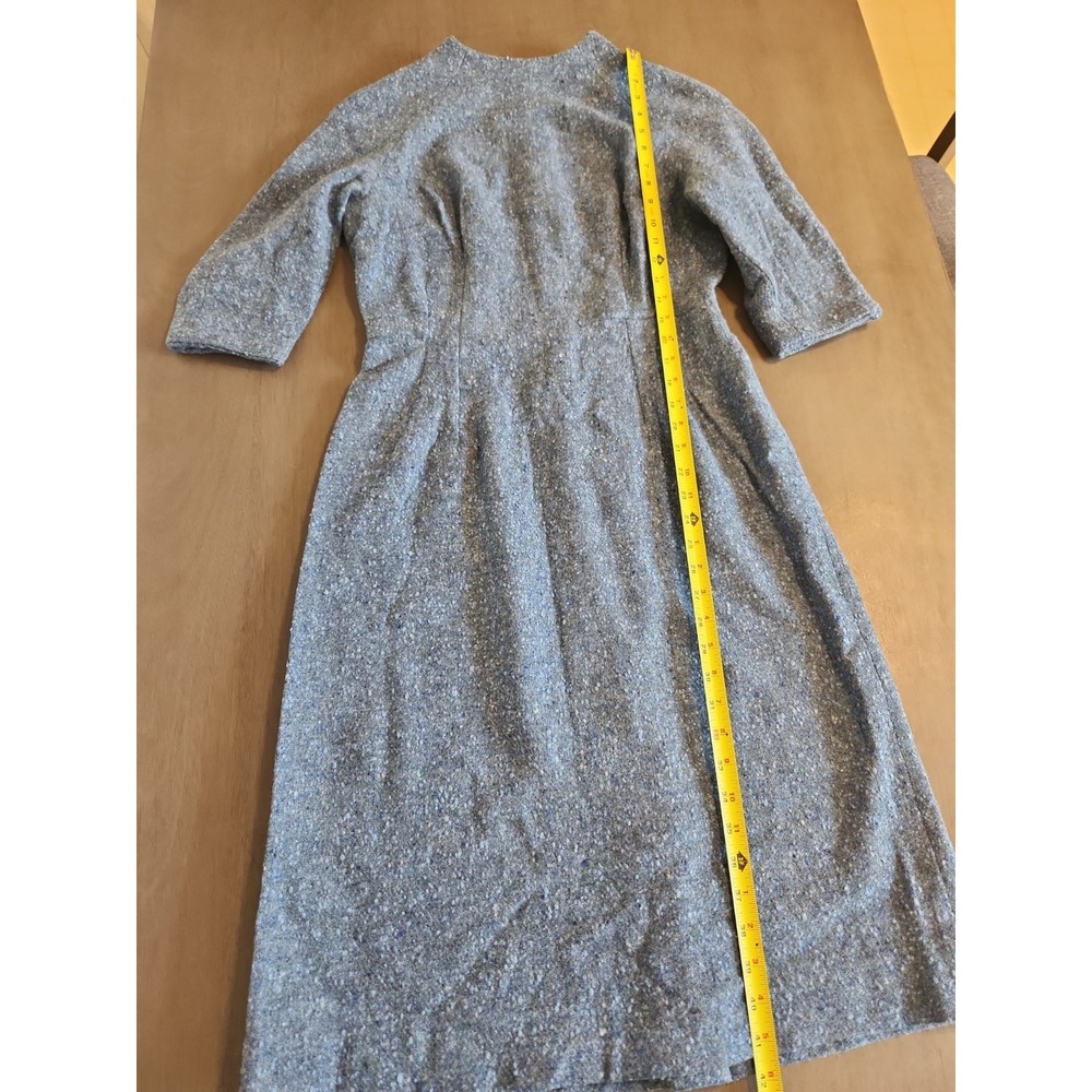 Vintage 1950s-60s Blue Tweed Wool Wiggle Dress Mid-Century Mod Pencil Sheath Sm - Picture 5 of 16